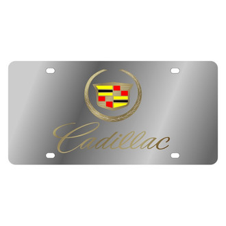 Eurosport Daytona® - GM Polished License Plate with Script Laser Etched Gold Cadillac Logo
