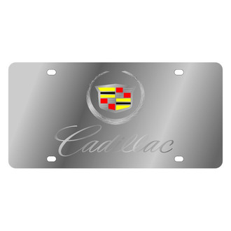 Eurosport Daytona® - GM Polished License Plate with Script Laser Etched Silver Cadillac Logo