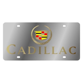 Eurosport Daytona® - GM Polished License Plate with Gold Cadillac Logo and Emblem