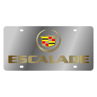 Eurosport Daytona® - GM Polished License Plate with Gold Escalade Logo and Cadillac Emblem