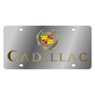 Eurosport Daytona® - GM Polished License Plate with Gold Cadillac New Logo and Emblem
