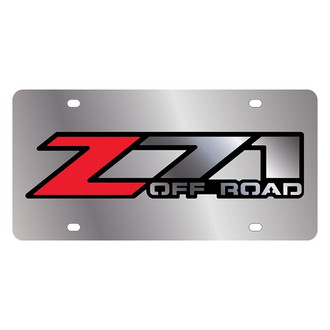 Eurosport Daytona® - GM Polished License Plate with Style 1 Red / Silver / Black Z71 Off Road Logo
