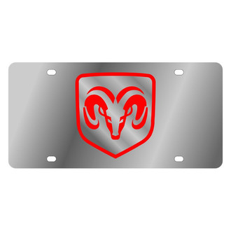Eurosport Daytona® - MOPAR Polished License Plate with Red Dodge Ram Framed Emblem