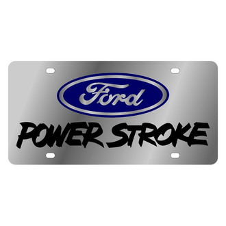 Eurosport Daytona® - Ford Motor Company Polished License Plate with Blue / Black Power Stroke Logo and Blue Ford Emblem