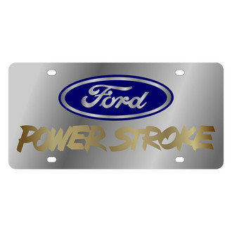 Eurosport Daytona® - Ford Motor Company Polished License Plate with Blue / Gold Power Stroke Logo and Blue Ford Emblem