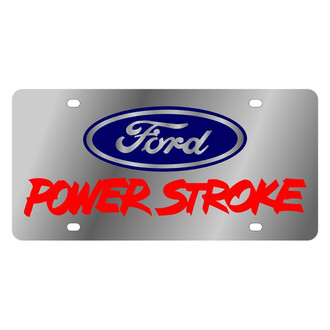 Eurosport Daytona® - Ford Motor Company Polished License Plate with Blue / Red Power Stroke Logo and Blue Ford Emblem