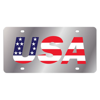 Eurosport Daytona® - LSN Polished License Plate with USA Red / White / Blue With Stars And Stripes Logo