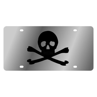 Eurosport Daytona® - LSN Polished License Plate with Style 2 Black Skull & Crossbones Logo