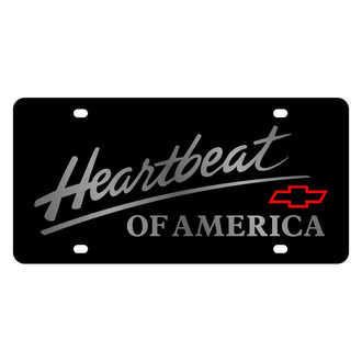 Eurosport Daytona® - GM Lazertag Black License Plate with Silver Heartbeat of America Logo and Chevrolet Emblem
