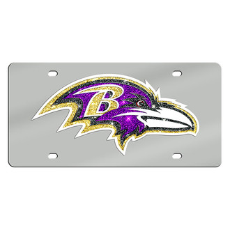 Eurosport Daytona® - Silver Mirror License Plate with NFL Lazer Tag Baltimore Ravens