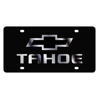 Eurosport Daytona® - GM Black License Plate with Style 2 Black / Silver Tahoe New Logo and Chevrolet Emblem