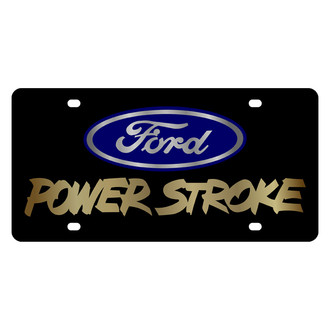 Eurosport Daytona® - Ford Motor Company Black License Plate with Gold Power Stroke Logo and Blue Ford Emblem