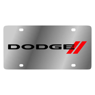 Eurosport Daytona® - MOPAR Polished License Plate with Black Dodge New Logo and Red Stripes