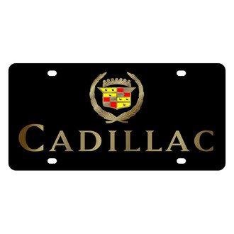 Eurosport Daytona® - GM Lazertag Black License Plate with Gold Cadillac New Logo and Emblem