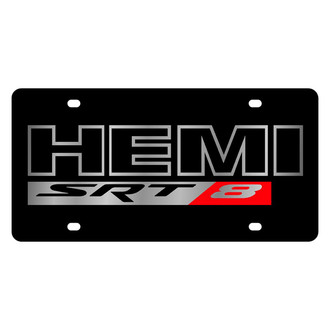 Eurosport Daytona® - MOPAR Lazertag Black License Plate with Silver HEMI SRT 8 Logo