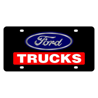 Eurosport Daytona® - Ford Motor Company Lazertag Black License Plate with White / Red Trucks Logo and Ford Emblem