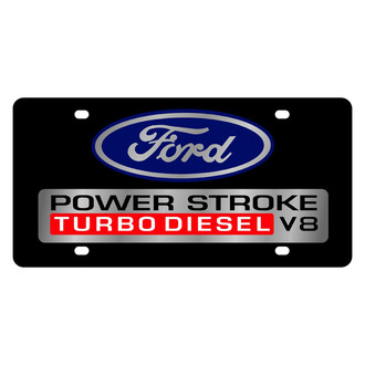 Eurosport Daytona® - Ford Motor Company Lazertag Black License Plate with Silver Power Stroke Turbo Diesel V8 Logo and Ford Emblem