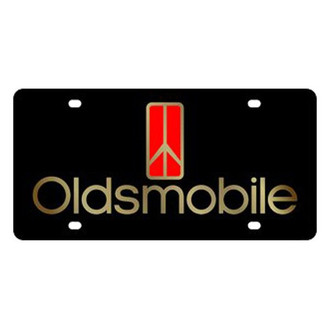 Eurosport Daytona® - GM Lazertag Black License Plate with Gold Oldsmobile Logo and Rocket Emblem