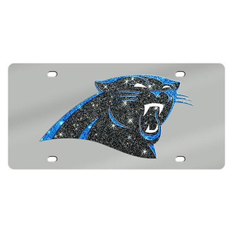 Eurosport Daytona® - Silver Mirror License Plate with NFL Lazer Tag Carolina Panthers
