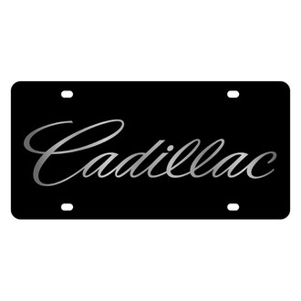 Eurosport Daytona® - GM Black License Plate with Script Silver Cadillac Logo