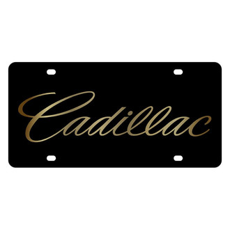 Eurosport Daytona® - GM Black License Plate with Script Gold Cadillac Logo