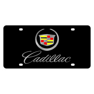 Eurosport Daytona® - GM Black License Plate with Script Laser Etched Silver Cadillac Logo