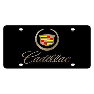 Eurosport Daytona® - GM Black License Plate with Script Laser Etched Gold Cadillac Logo