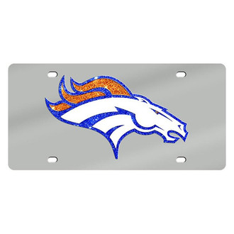 Eurosport Daytona® - Silver Mirror License Plate with NFL Lazer Tag Denver Broncos