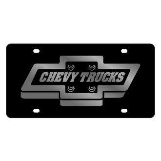 Eurosport Daytona® - GM Black License Plate with Style 2 Silver Chevy Trucks Logo and Emblem