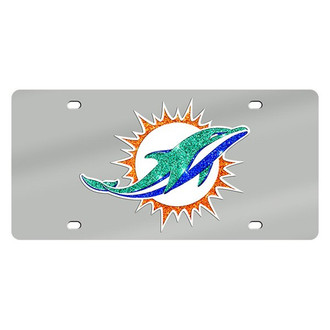 Eurosport Daytona® - Silver Mirror License Plate with NFL Lazer Tag Miami Dolphins