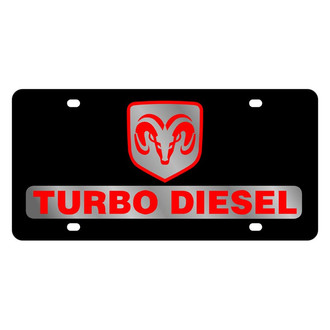 Eurosport Daytona® - MOPAR Black License Plate with Silver Turbo Diesel Logo and Ram Emblem