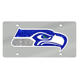 Eurosport Daytona® - Silver Mirror License Plate with NFL Lazer Tag Seattle Seahawks