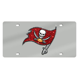 Eurosport Daytona® - Silver Mirror License Plate with NFL Lazer Tag Tampa Bay Buccaneers
