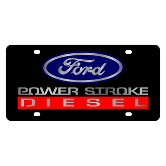 Eurosport Daytona® - Ford Motor Company Black License Plate with Silver Power Stroke Diesel Logo and Ford Emblem