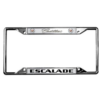 Eurosport Daytona® - GM 4-Hole Chrome License Plate Frame with Style 2 Cadillac Escalade Logo and Dual Emblems