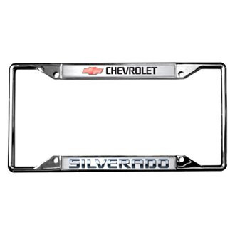 Eurosport Daytona® - GM 4-Hole Polished License Plate Frame with Style 1 Chevrolet Silverado Logo