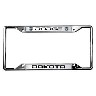 Eurosport Daytona® - MOPAR 4-Hole Chrome License Plate Frame with Style 2 Dodge Dakota Logo and Dual Emblems