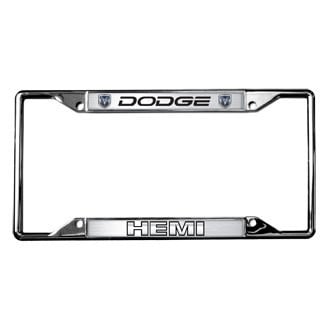 Eurosport Daytona® - MOPAR 4-Hole Chrome License Plate Frame with Style 2 Dodge HEMI Logo and Dual Emblems