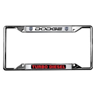 Eurosport Daytona® - MOPAR 4-Hole Chrome License Plate Frame with Dodge Turbo Diesel Logo and Dual Emblems