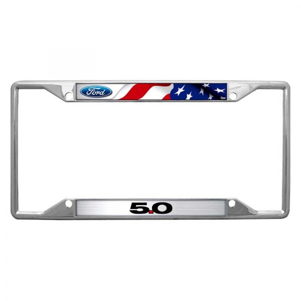 Eurosport Daytona® - Ford Motor Company 4-Hole License Plate Frame with 5.0 Logo and Oval Flag