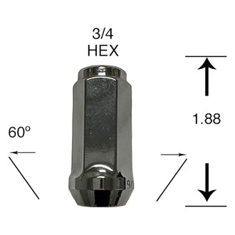 Excalibur® - 1-Pc HD Class Chrome Cone Seat Acorn Bulge Closed End Lug Nut