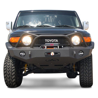 Expedition One® - Trail Series Diamond Full Width Black Powder Coated Front Winch HD Bumper with Brush Guard