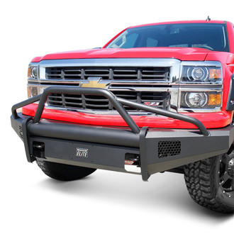 Fab Fours® - Black Steel Elite Full Width Black Powder Coated Front HD Bumper with Pre-Runner Guard