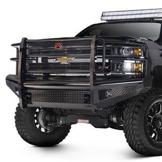 Fab Fours® - Black Steel Full Width Black Powder Coated Front HD Bumper with Full Grille Guard