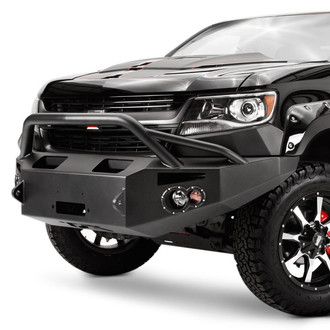 Fab Fours® - Premium Full Width Black Powder Coated Front Winch HD Bumper with Pre-Runner Guard