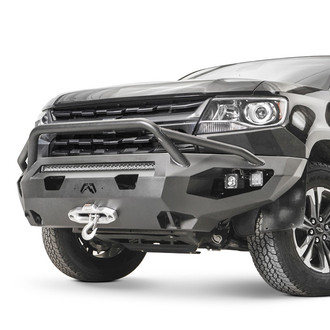 Fab Fours® - Matrix Full Width Black Powder Coated Front Winch HD Bumper with Pre-Runner Guard