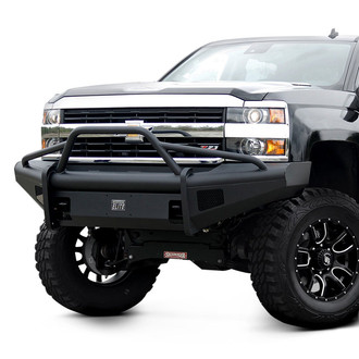Fab Fours® - Black Steel Elite Full Width Black Powder Coated Front HD Bumper with Pre-Runner Guard