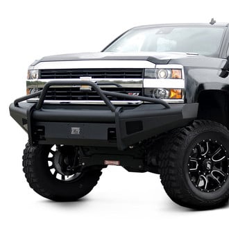 Fab Fours® - Black Steel Elite Full Width Black Powder Coated Front HD Bumper with Pre-Runner Guard