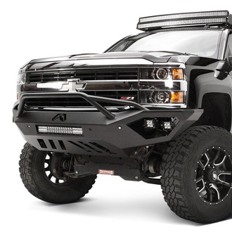 Fab Fours® - Vengeance Full Width Black Powder Coated Front HD Bumper with Pre-Runner Guard