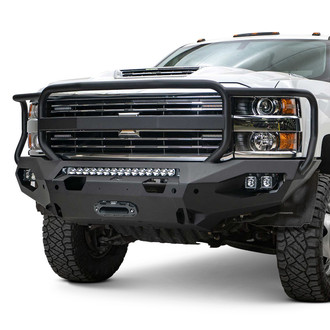 Fab Fours® - Matrix Full Width Black Powder Coated Front Winch HD Bumper with Brush Guard